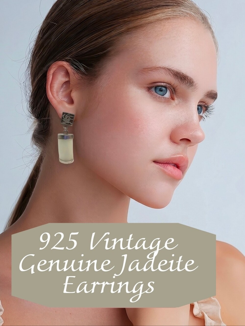 Vintage Sterling Silver Genuine Jadeite Drop Earrings - Pale Green 4.5g
